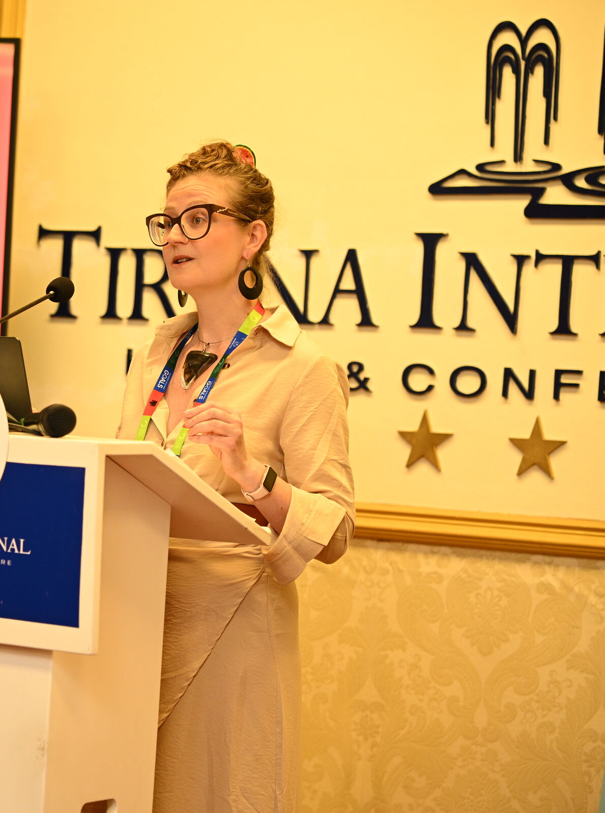 Dr. Japji Anna Bas speaking at the Future Leaders Assembly, Tirana, August 2026